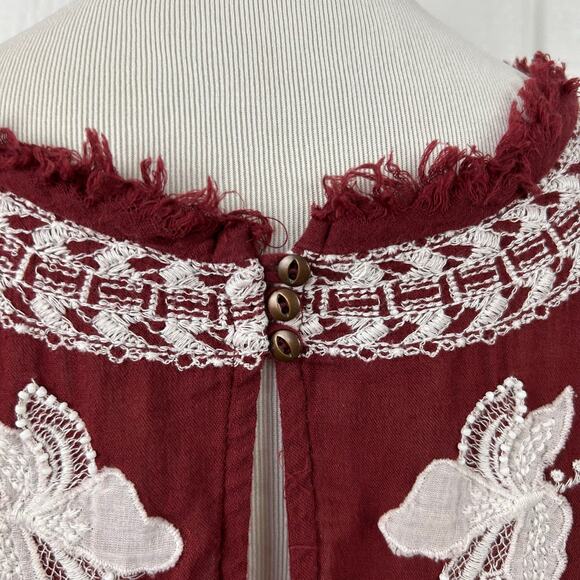 Free People Women Edie Tiered Embroidery Blouse Top Boho Western Red Size XS - Picture 7 of 10